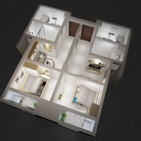 北欧简约风格全屋瞰鸟3D模型下载